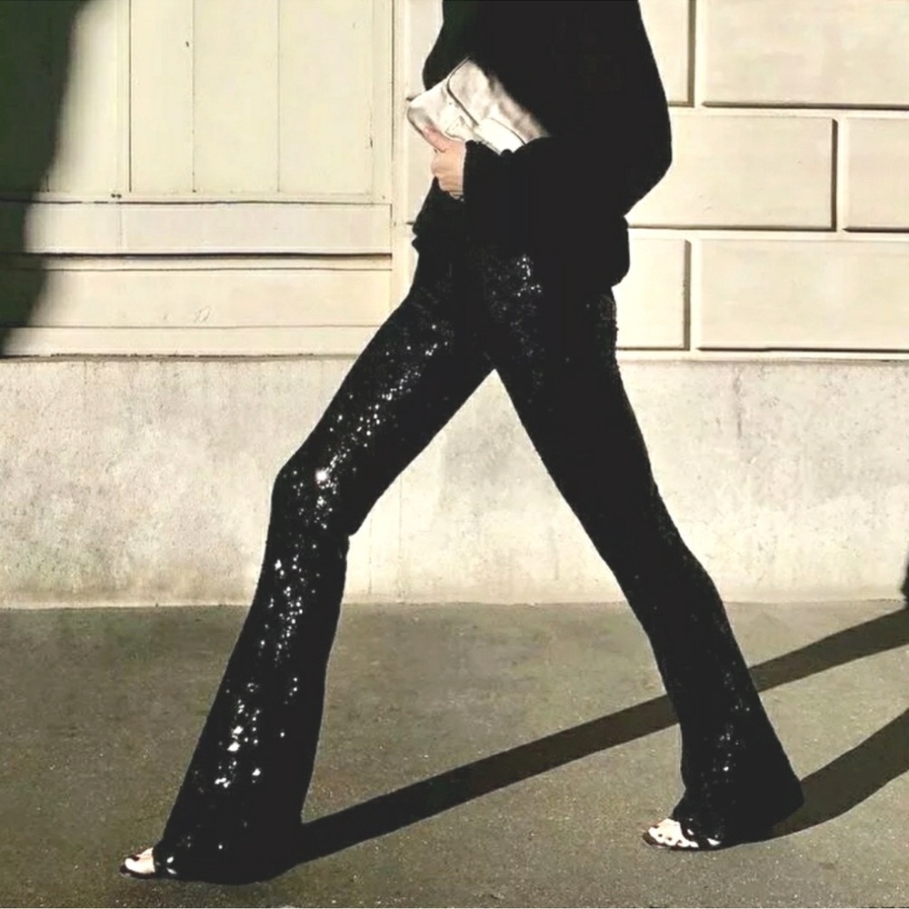 ZARA | Flared Sequin Leggings medium